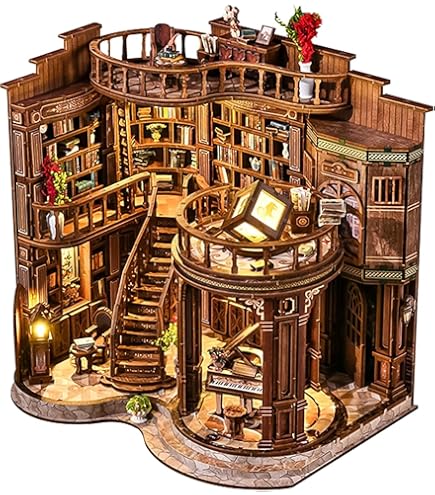 Spilay Kit fai da te in miniatura per casa delle bambole fai da te, kit con mobili in legno, copertura antipolvere, carillon e LED, artigianato fatti a mano per compleanno, ES012 (Holo