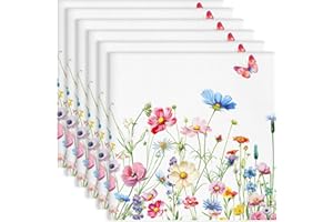 Arquiel Servilletas de Flores Silvestres Tela de Cocina, Servilletas de 6 de Tela 100% Algodón Suaves Cómodas Lavables Reutilizables Servilletas de Mesa para Cenas Familiares, Cócteles, Bodas