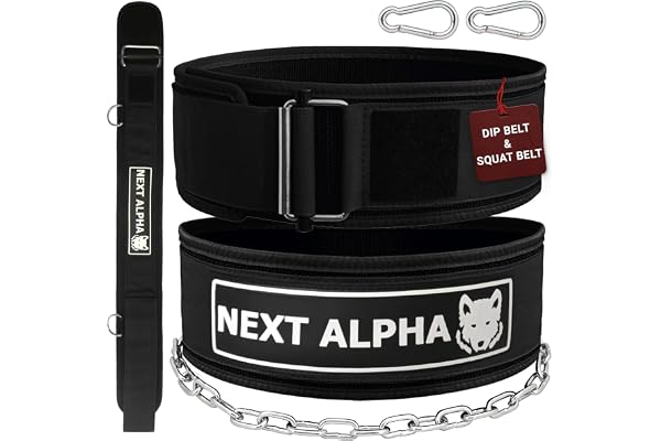 Next Alpha Ceinture de Musculation & Ceinture Dips Combinaison - Ceinture Haltérophilie Personnalisé pour Hommes et Femmes - Boucle à Verrouillage Automatique et à dégagement Rapide - avec chaîne