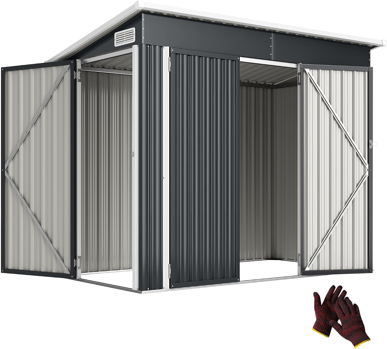 Outsunny 7.5 x 4.3ft Metal Garden Storage Shed, Waterproof Outdoor Shed with Triple Lockable Door, Gloves, Vents and Pitched Roof, Tools Bike Storage for Garden, Patio, Courtyard, Dark Grey