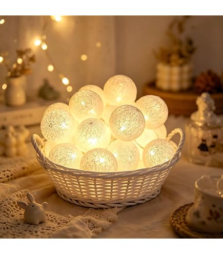 ALEGRE Lichtketting Met Katoenen Bollen – 3 Meter, 20 LED's, Blauw/wit, Batterijgevoed, Voor Kinderkamer, Bruiloft En Kerst