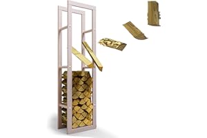 LAWA Living and Lifestyle Firewood Rack, Metal Interior, Galvanised 40 x 25 x 150 cm, Firewood Rack, Tall Firewood Rack, Outdoor Fireplace Rack, Firewood Stand, Wooden Shelf (RAL 9001 Cream White)