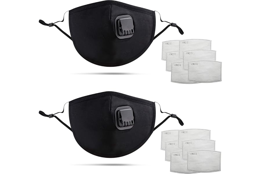 DualVertex Face Masks - Breathable Face Masks with Filter - Cotton Face Mask –Reusable Face Mask with Adjustable Ear Straps and Nose Wire – with Valve and Replaceable filters