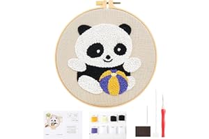 RAYKCE Kit De DéMarrage Punch Needle Panda, Diy Handcraft Punch Needle Broderie, Cadre Circulaire Broderie Debutant ,Convient pour la fête des mères, la fête des enfants et d'autres festivals comme cadeaux