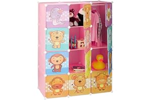 Relaxdays Estantería Infantil Modular con Animales, Rosa, 145 x 110,5 x 46.5 cm