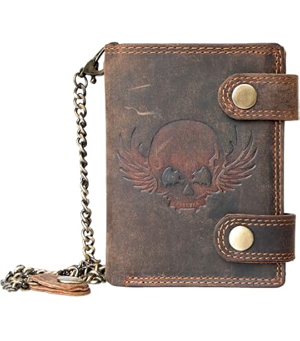 ABC STORY Men’s Gothic Skull Biker Wallet With Chain – Zipper Coin Pocket, Black Leather Style - View #5