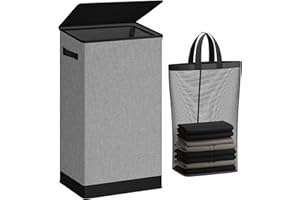 SOLEDI 100L Laundry Basket with Lid Large Washing Basket, Sturdy Hamper with Laundry Bag, Collapsible Storage Bin Dirty Clothes Basket for Bedroom, Bathroom, Laundry, Dorm, College, Apartment, Grey