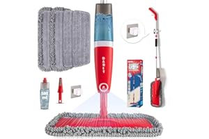 SDARISB Balai pulvérisateur pour nettoyage des sols avec 4 tampons lavables en microfibre humide et sec avec flacon rechargeable de 580 ml pour la maison, la cuisine, le parquet, le stratifié, les carreaux de