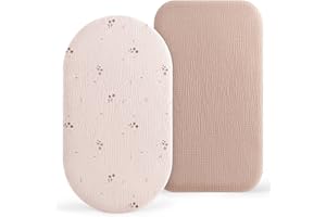 Susurration Lot de 2 Draps Housses Cododo pour Lit Bébé,100% Coton Mousseline Draps Housses Poussette Lit de Voyage et Couffin 50x90cm (Fleur d'oranger)