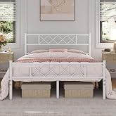 Yaheetech Double Bed 140 x 200 cm with Storage Space White | Metal Frame Double Bed Height 32 cm Modern Style