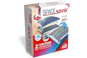 Spacesaver Hochwertige Vakuumbeutel für Kleidung, 80% mehr Stauraum Vakuum Aufbewahrungsbeutel mit Reise Pumpe Doppelreißverschluss und Dreifachdichtung, maximale Platzersparnis Jumbo-Größe 2 Pack