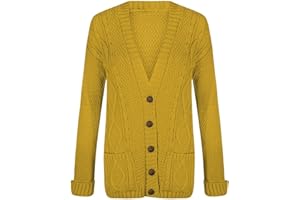 PURPLE HANGER New Womens Everyday Long Sleeve Button Top Ladies Chunky Aran Cable Knit Grandad Cardigan