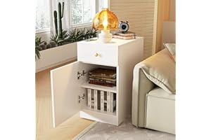 Lvhecforhm Comodini con Stazione di Ricarica, Comodini Camera da Letto con 1 Cassetti e USB, Comodini Camera da Letto Bianco, Comodino con Portabicchieri, 50x33x60cm Tavolo da Comodino Intelligente