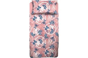 HERMET Stitch, Lenzuolo Letto Singolo, Completo Letto, Lenzuolo Sopra, Lenzuolo Con Angoli, Federa, Rosa, Disney, 100% Cotone, Prodotto Ufficiale
