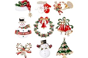 YAOMIAO 9 Pieces Christmas Pin Brooch for Women Rhinestone Crystal Xmas Element Pins Snowman Bells Christmas snowman Trees Jewelry Pins for Xmas Decorations