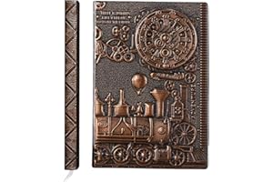 YHH diario a5 rayas, libreta bonitas tapa dura, diario de viaje cuero vegano relieve, diario personal vintage 200 páginas, Cuaderno journal notebook para Mujer Hombre Adulto Infantil tren3d cobre