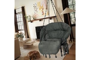 ‎BATHONLY Bathonly Hängesessel mit Kissen, handgefertigter Makramee-Schaukelstuhl mit mit hängenden Kits, Bohemian Coton Hängeschaukel, Hängestuhl für Indoor & Outdoor, bis 150 kg belastbar, Dunkelgrau