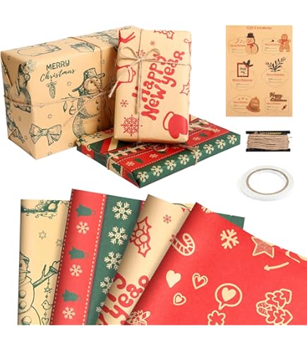 Set Carta Regalo Compleanno - 6 Fogli Kraft Ecologici 70x50 Cm + Nastro E Etichette | Per Feste, San Valentino E Anniversari - Foto 4