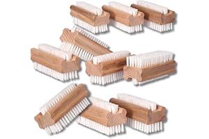 ToolSpace 10 Pezzi Spazzola per la Mano in Legno - Faggio Spazzolina per Pulizia Unghie Mani e Piedi - Dura Spazzole Doppiafaccia con Setole per Manicure Pedicure e Corpo - Spa Accessorio Spazzolino