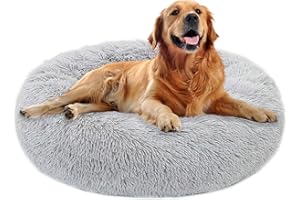 Purefun Flauschig Hundebett Große Hunde 80 cm, Bequeme hundekorb Runde Donut Katzenbett für Mittelgroße und Grosse Katzen Hunde, Waschbar, rutschfest und Orthopädisches Hundebett (Graues