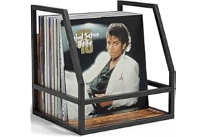 HFHOME 2 In 1 Vinyl Record Storage Crate, 1PC Wood LP Holder, Wall Mount or Desktop Metal Album Organizer, Holds 80+ Records, Multifunctional Stackable Magazine Display Shelf