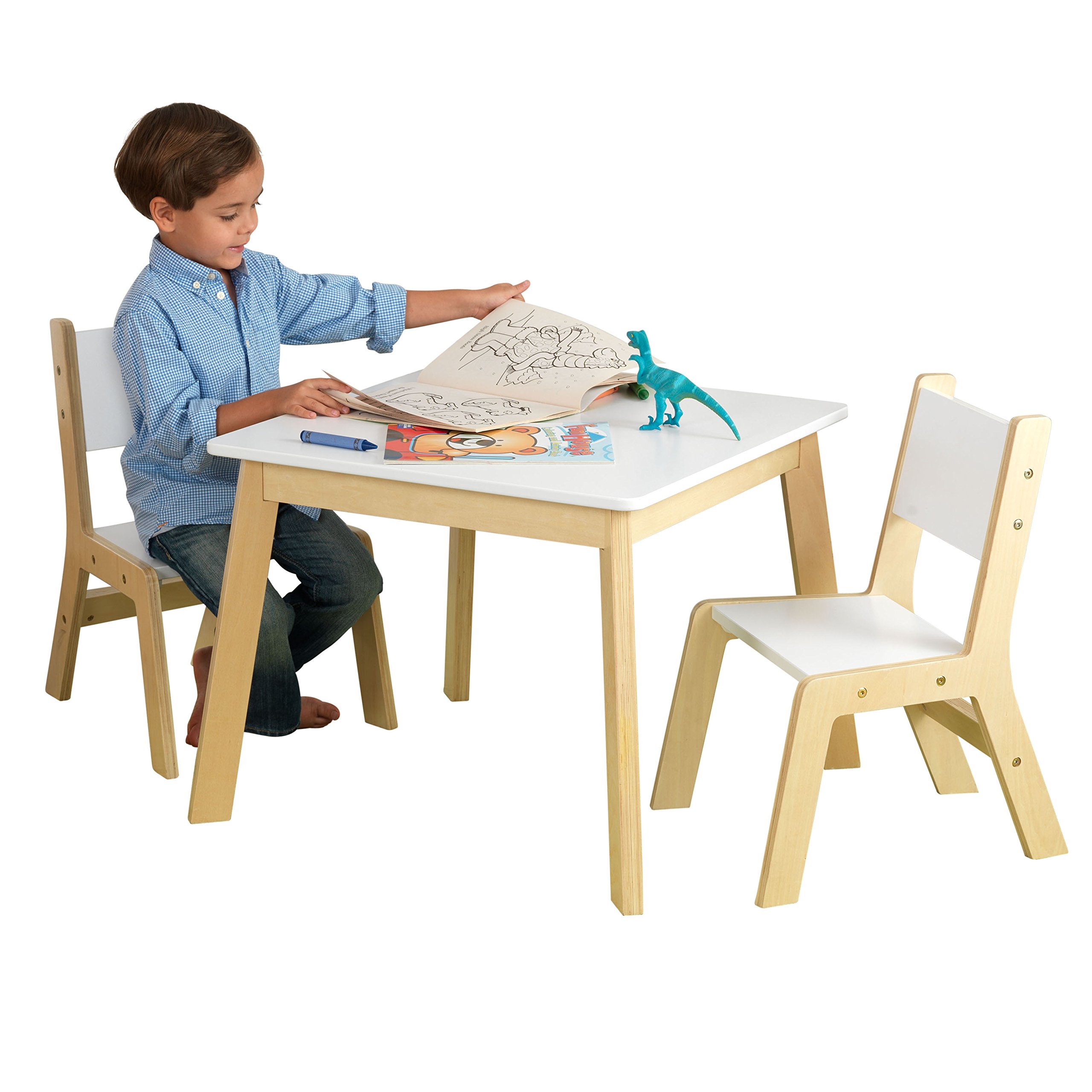 KidKraft-27025-Table-en-bois-blanc-moderne-avec-2-chaises-Meubles-pour-chambrepice-de-jeu-pour-enfant