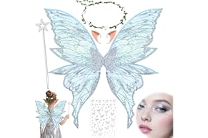 YeahBoom Ali da Fata a Forma di Farfalla,Ali da Fata per Adulti e Bambini,Ali di Farfalla con Orecchie da Elfo,Cerchietto da Fata e Bacchette di Fata a Stella,Costume da ala Per Feste a Tema Carnevale