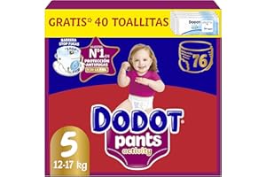 Dodot Diaper-Panty Activity Pants, Size 5 (12-17 kg), 76 Nappies + Gift of 1 Pack of 40 Wipes, with 360 Adjustment Anti-Leak Extra Soft