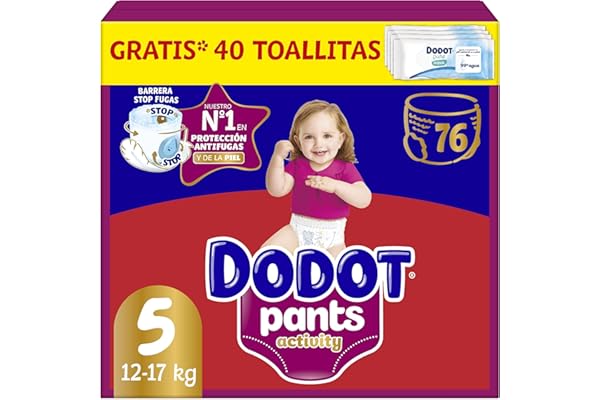 Dodot Pañal-Braguita Bebé Activity Talla 5 (11-17kg), 76 Pañales | Ajuste 360° que ayuda a prevenir fugas, extra suave y fácil de poner y quitar, libertad total de movimiento