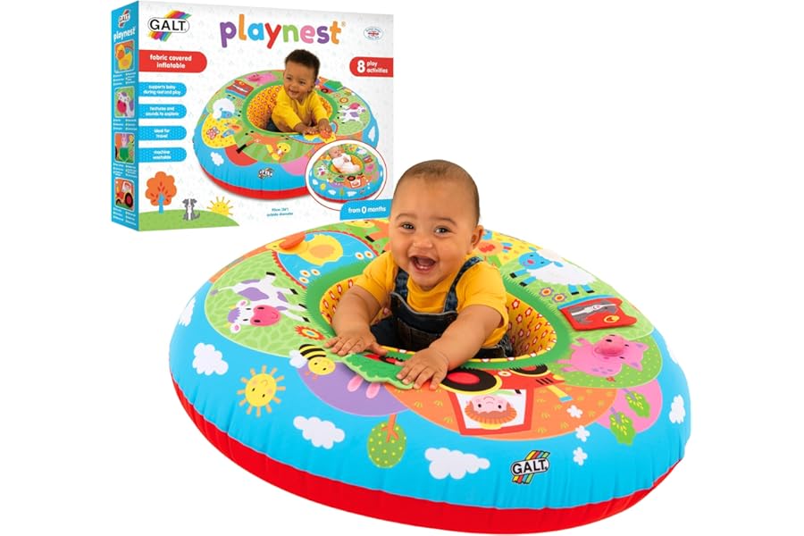 Galt Playnest, Farm - Baby Sit Me Up with Inflatable Ring, Head and Neck Support, 8 Sensory Activities,100cm Diameter and Machine Washable Cover - Easy Travel, Suitable from Birth - Ages 0 Months Plus