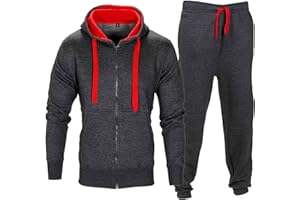 Love My Fashions® Men’s Tracksuit Full Sleeve Contrast Fleece Top & Bottom Cord Set Zipper Hood Jogging Suit Set Plus Sizes