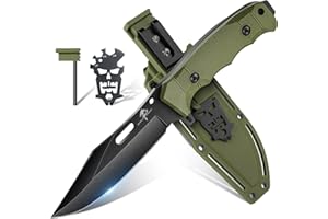 Purple Dragon Couteau Lame Fixe avec Etui Kydex Vert, D'extérieur Full Tang en Acier D2, Survie pour Outdoor Camping, Cadeaux pour Hommes