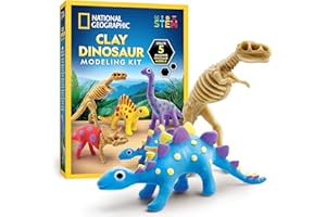 BLUE MARBLE NATIONAL GEOGRAPHIC Clay Dinosaur Craft Kit – Dinosaur Arts & Crafts for Kids with 5 Colors of Air Dry Clay, 5 Dino Skeletons, Googly Eyes, Sculpting Tool, STEM Activity for Boys & Girls