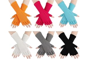GEYOGA 6 Pairs Unisex Half Finger Gloves Warm Stretchy Knit Fingerless Gloves 8.6 Inches for Women Men