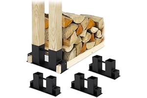 Relaxdays Zestaw 4 elementów do układania drewna opałowego, do samodzielnego montażu, stojak na drewno opałowe, metal, czarny, 16 x 34 x 10 cm