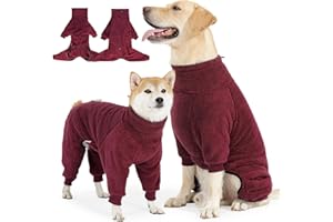 SlowTon Abrigo de Invierno para Perro, Pijama de Forro Polar Suave para Perros Pequeños, Medianos y Grandes, Mono con Cuello Alto, Cálido y Acolchado, Chaqueta para Clima Frío con Agujero para Correa