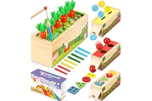 COOLJOYA Jouet Enfant 2 Ans, Jeux Montessori 1 2 3 Ans, 5 en 1 Jouet d'Activité et de Développement en Bois，Jouet en Bois pour Cadeau Fille Garcon Bébés 2 3 4 Ans