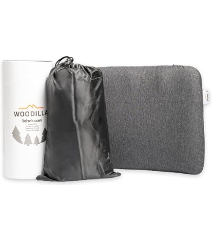 alkamto Coussin de Voyage - Coussin de Camping Ergonomique en Mousse à mémoire de Forme - avec Housse thermorégulatrice - Certifié Oeko-Tex Made in Green - 40 x 25 x 10 cm - Noir