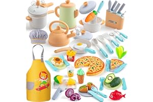 Sundaymot Juguetes de Cocina para niños Accesorios, Juego de ollas y sartenes Utensilios de Cocina para Exteriores, Juego de Chef para Cortar Alimentos y Verduras, Juego de rol para niños de 3+años