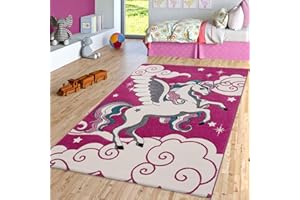 ‎TT HOME TT Home Kinderteppich Pink Fuchsia Das Fliegende Einhorn Spielteppich, Größe:80x150 cm
