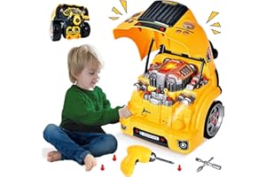 JONRRYIN Śruby samochodowe dla dzieci z wiertarką, duży traktor do wkręcania, zestaw zabawek ze światłem i dźwiękiem, funkcje naprawy bloku silnika, zabawka edukacyjna, prezent dla chłopców na