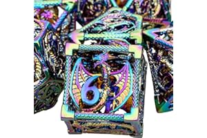 ARUOHHA Hollow DND Metal Dice Set Rainbow Dungeons and Dragons Dice with Gift Box, Large Role Playing Games Dice 7PCS D+D Polyhedral Dice Set D&D Dice RPG D and D Dice D20 D12 D10 D8 D6 D4