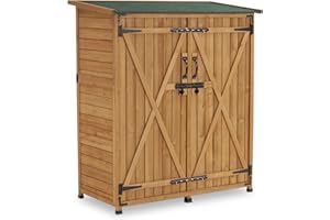 M MCombo – Abri de jardin en bois résistant aux intempéries, petit abri de jardin pour l'extérieur et le balcon, 122×60×137 cm, 0707 (Nature)