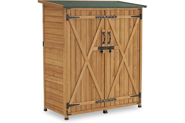 M MCombo – Abri de jardin en bois résistant aux intempéries, petit abri de jardin pour l'extérieur et le balcon, 122×60×137 cm, 0707 (Nature)