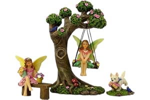 PRETMANNS Fairy Garden Ornaments Outdoor, Fairy Garden Accessories - Fairy Garden Fairies & Fairy Tree Swing - Fairy Garden Kit, 4 Fairy Items