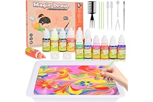 GOLDGE 12-Colour Water Marbling Paint Kit for Kids – Arts and Crafts for Kids with Tray & Tools – Gifts for for Girls & Boys Ages 6-12