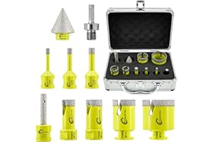 Punte Diamantate Gres Porcellanato SANLEETEK - Punte per Trapano Diamantate 10pezzi (6/8/10/20/25/35/50mm+10mm Fresa+35mm Punta per Smusso+Adattatore) per Ceramica Porcellana Marmo Granito