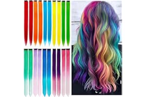 DAOFEN 20PCS DIY Clip In Coloured Hair Extensions for Kids, Girls, Women - 22 Inch Silky Rainbow Straight Extensions, 10 Colours for Party Highlights and Crazy Hair Day