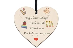 DECOGIFTS Nursery Teacher Gifts Thank You Helping Me Grow Childminder Thank You Teacher Gifts For Birthday Teacher Leaving Teacher Appreciation Present Wood Plaque Sign Heart Shape