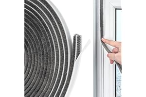 ROJINKADE 5 Meters Door Window Frame Brush Seal Weather Strip, Draft Excluder Tape for Doors Windows, 5 Meters(L) x 9 mm(W) x 5mm(T) Self-Adhesive Brush Seal Strip, Door Draft Seals and Draught Excluders (Gtey)